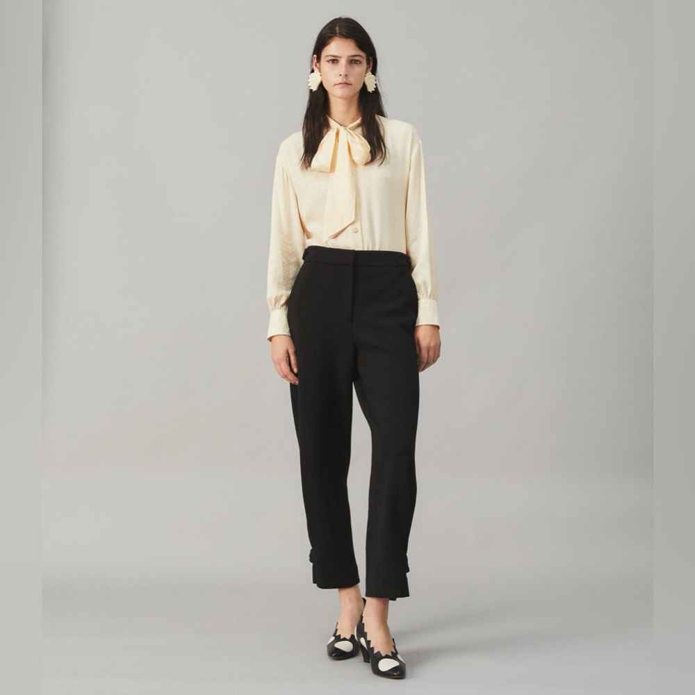 NWT $478 Tory Burch Satin Jacquard Bow Silk Blouse Top - Picture 1 of 6